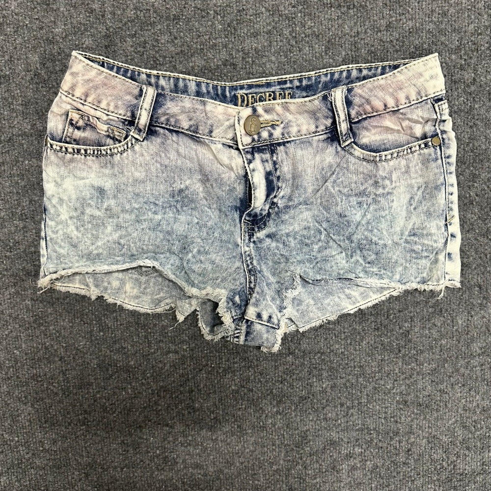 Decree Denim Shorts Womens Size 9 Blue Acid Wash Cut Off Raw Hem Casual